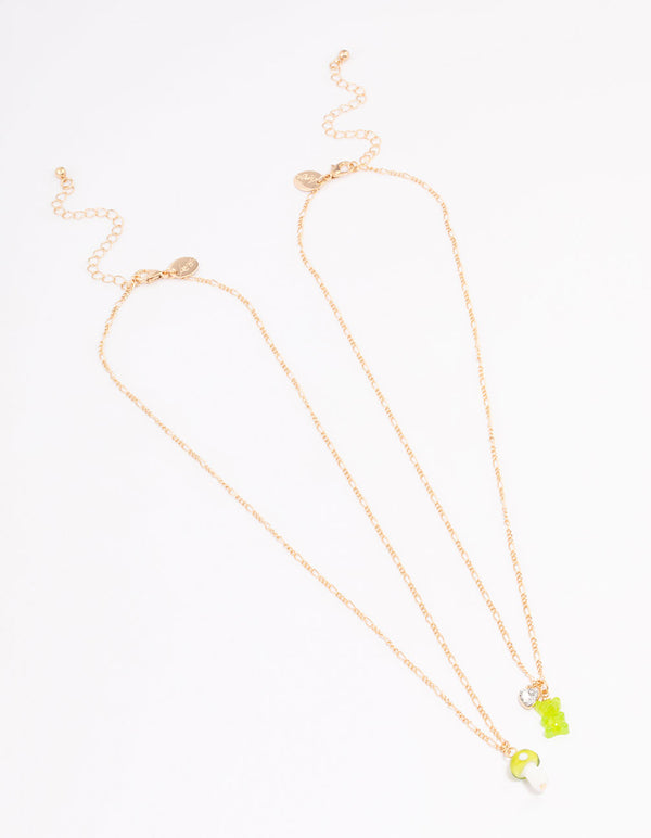 Gold Teddy & Mushroom Necklace Pack