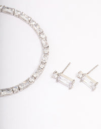 Silver Cubic Zirconia Baguette Earrings & Tennis Bracelet Set - link has visual effect only