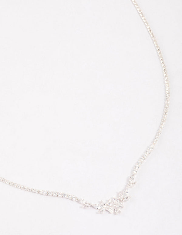 Silver Plated Cubic Zirconia Dainty Cup Chain Floral Necklace