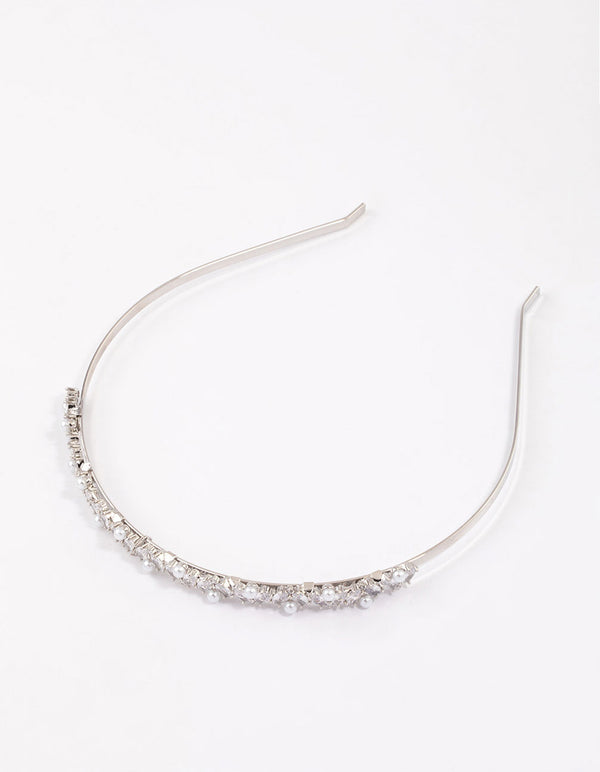 Silver Oval & Pearl Headband