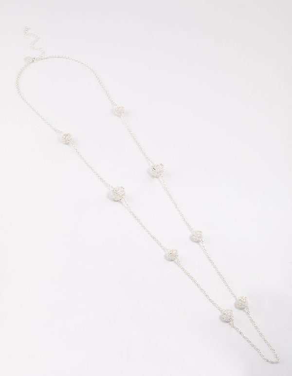 Silver Decorative Diamante Long Necklace