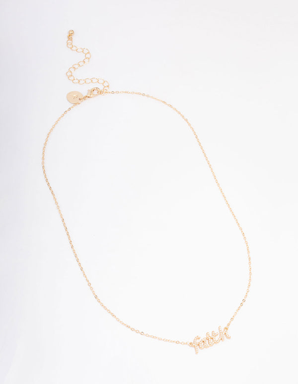 Gold Faith Bling Cubic Zirconia Pendant Necklace