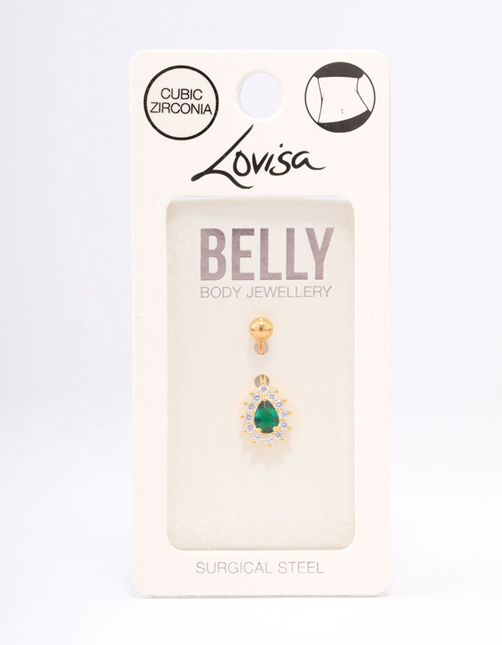 Gold Plated Surgical Steel Cubic Zirconia Spikey Pear Belly Ring