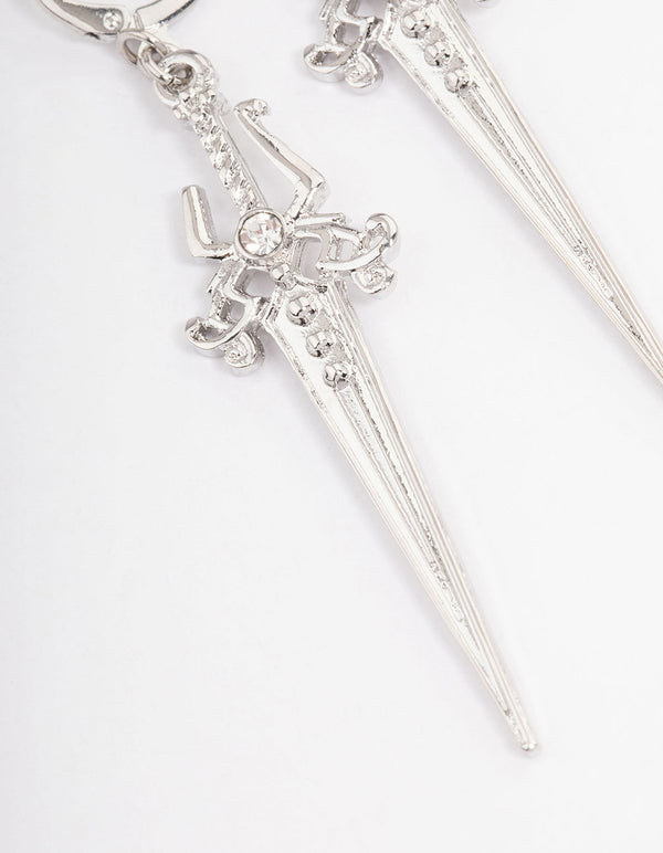 Silver Drop Hoop Earrings