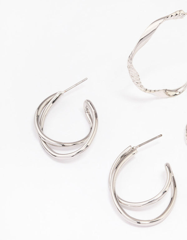 Silver Twisted Hoop Earrings Pack
