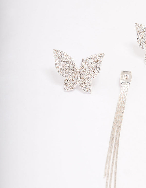 Silver Butterfly Trail Drop Earrings