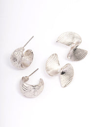 Silver Textured Hoop Earrings Pack - link has visual effect only