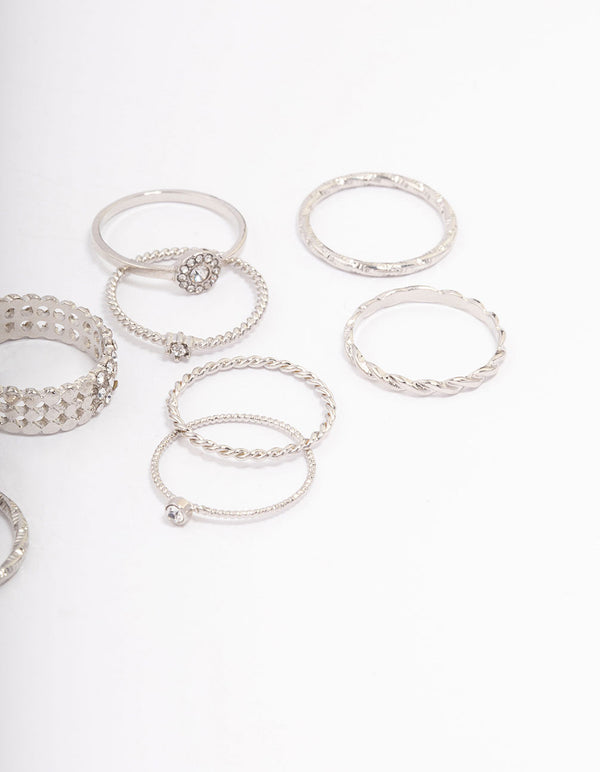 Silver Glam Rope Multi Ring Pack