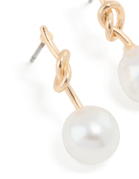 Gold Small Pearly Knotted Drop Earrings - link has visual effect only