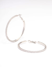 Silver  Fine Minimal Cubic Zirconia Hoop Earrings - link has visual effect only