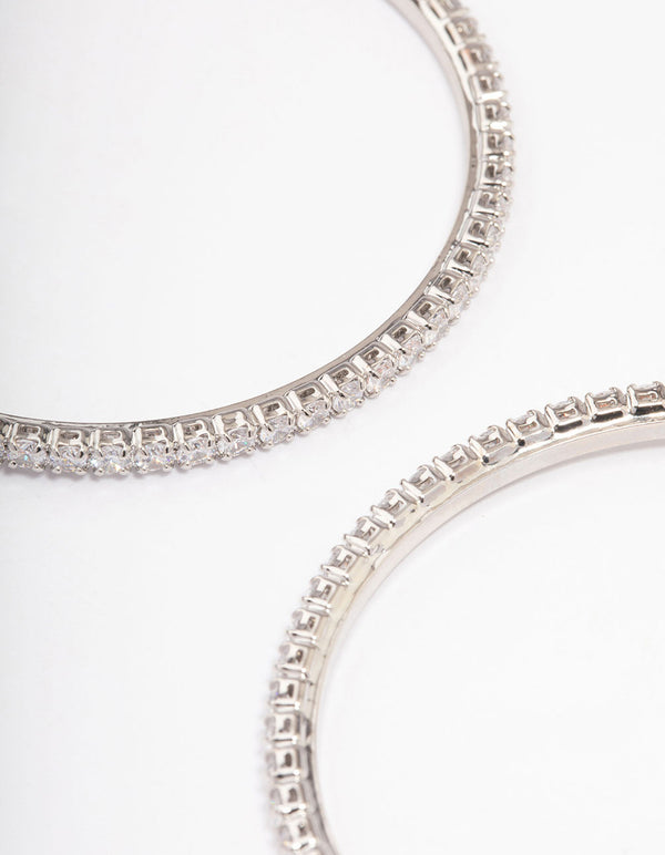 Silver  Fine Minimal Cubic Zirconia Hoop Earrings