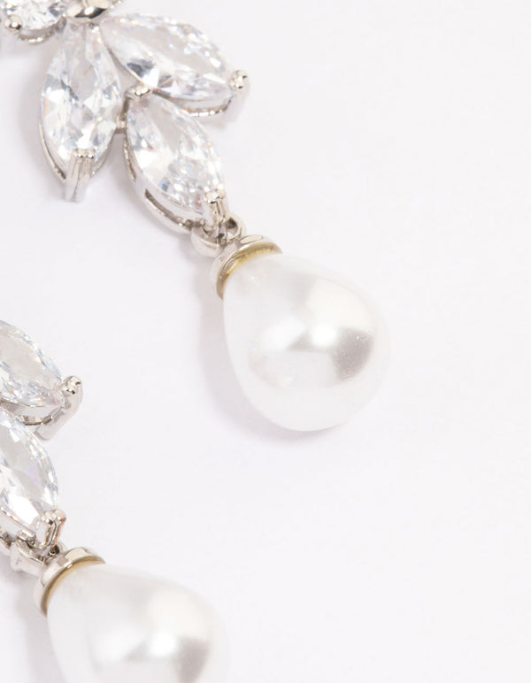 Silver Cubic Zirconia Pearl Drop Earrings