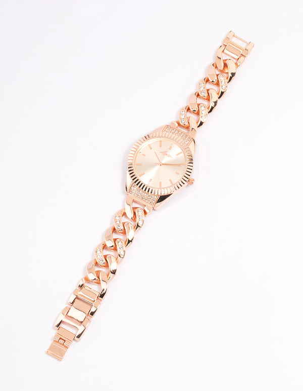 Rose Gold Chunky Crystal Chain Watch