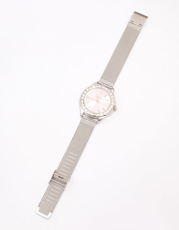 Silver Baguette Bezel Mesh Watch