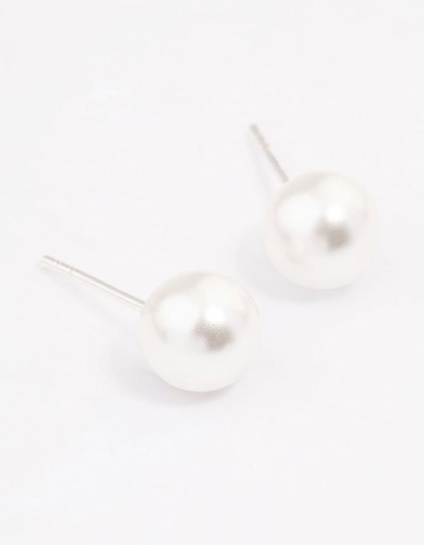 Sterling Silver Pearl Stud Earrings 8mm