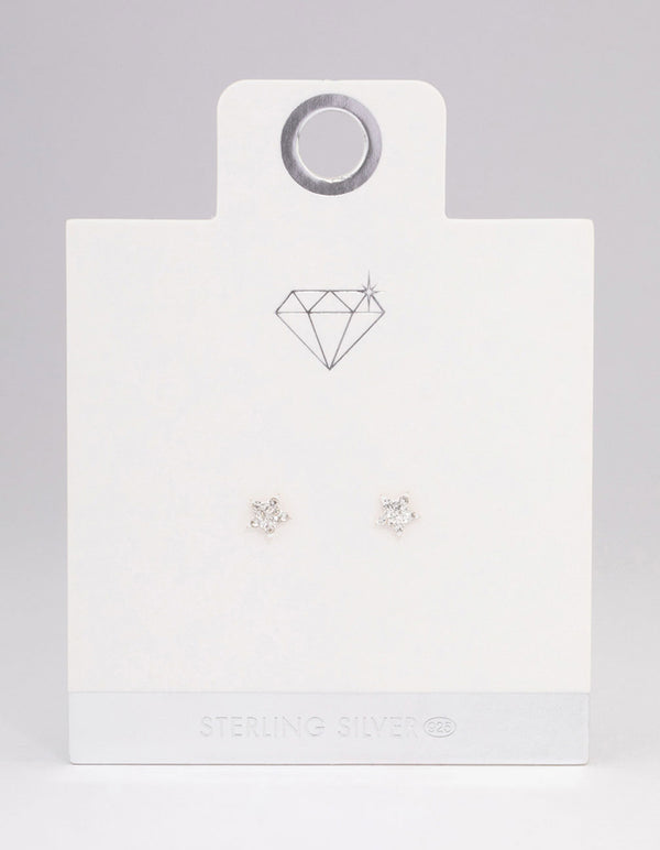 Sterling Silver Pave Star Stud Earrings