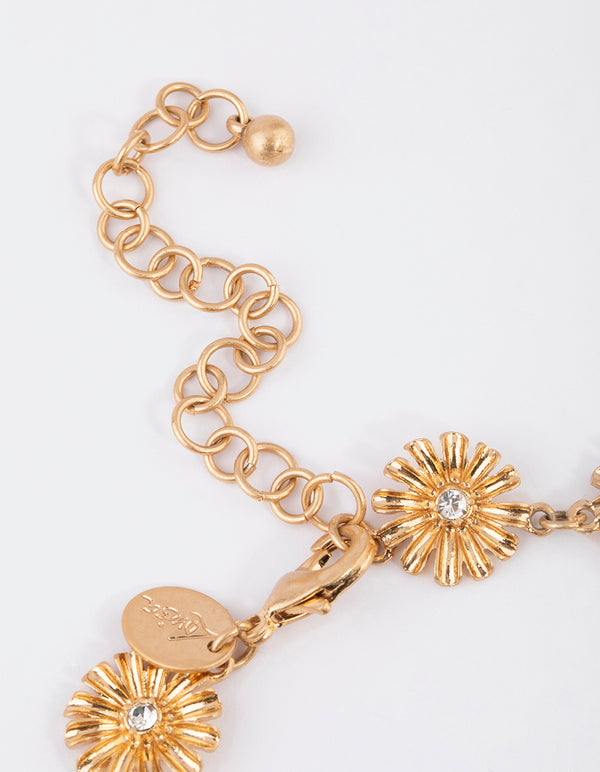 Gold Multi Flower Short Necklace