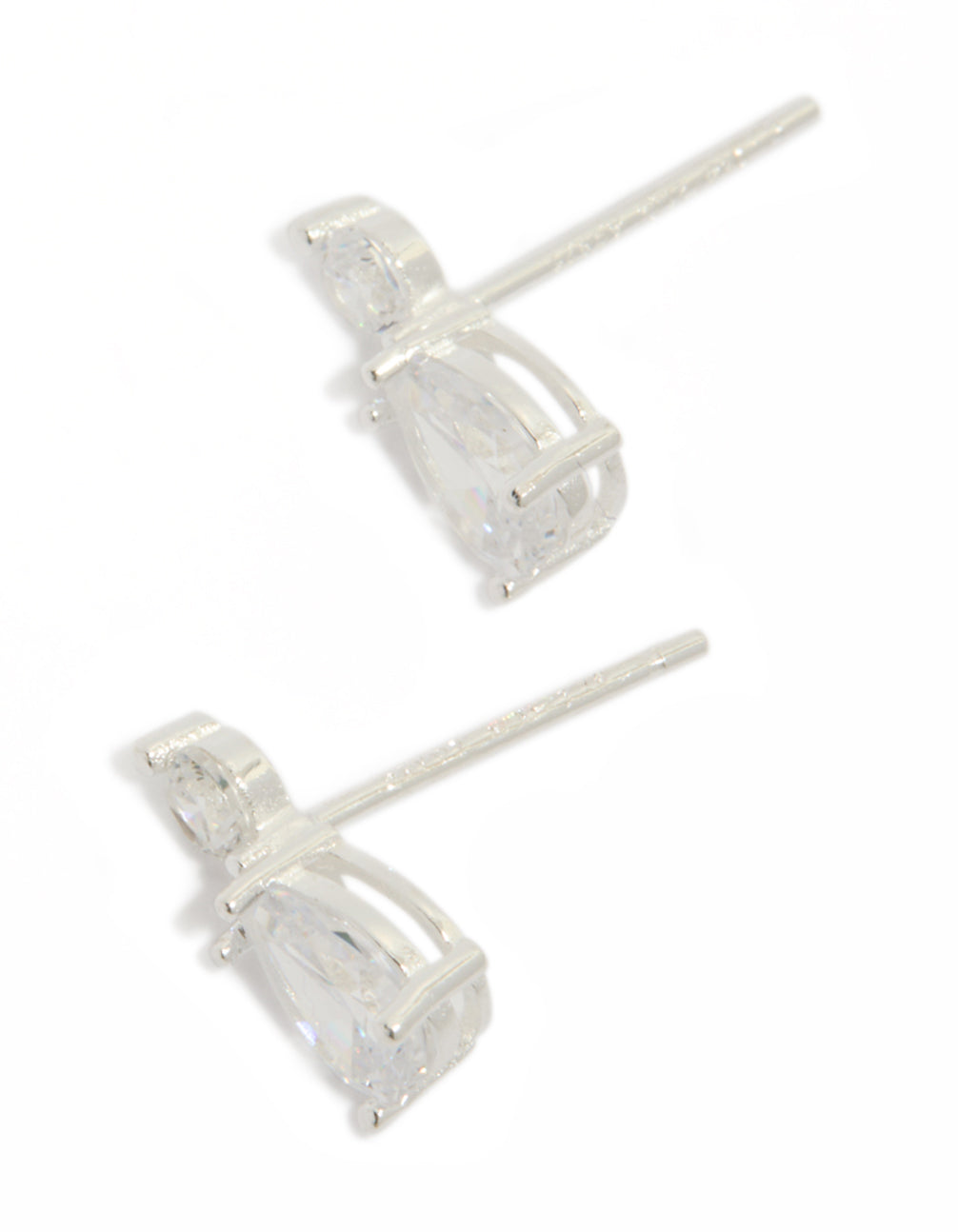 Sterling Silver Round Cubic Zirconia Pear Drop Earrings