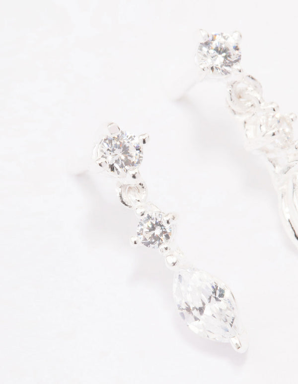 Sterling Silver Triangular Cubic Zirconia Marquise Drop Earrings
