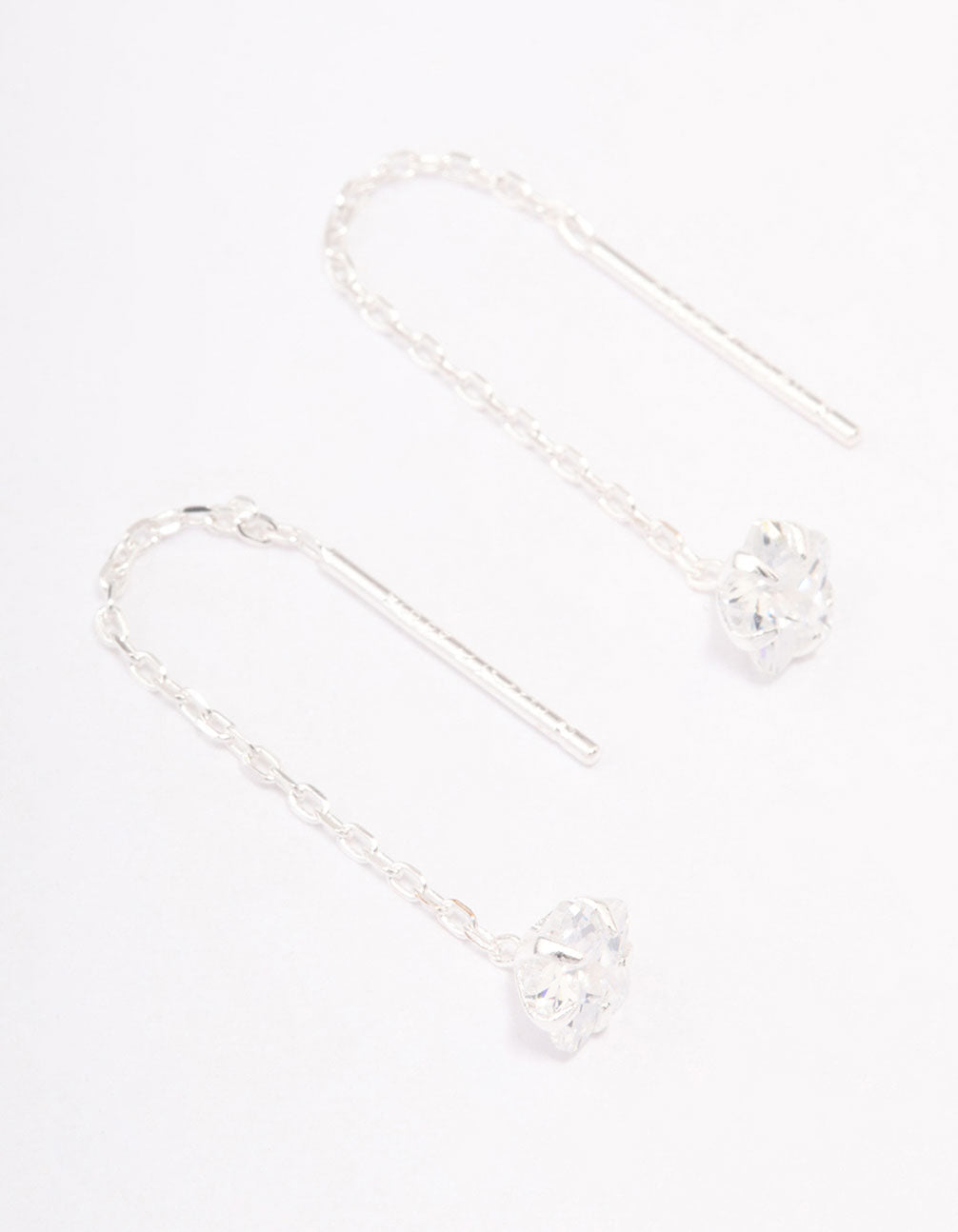 Sterling Silver Round Cubic Zirconia Thread Through Earrings