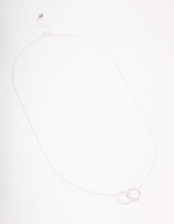 Sterling Silver Pave Link Hoop Pendant Necklace