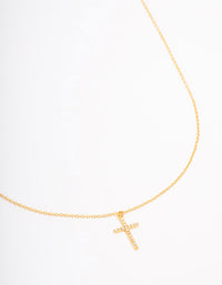 Gold Plated Sterling Silver Pave Cross Pendant Necklace - link has visual effect only