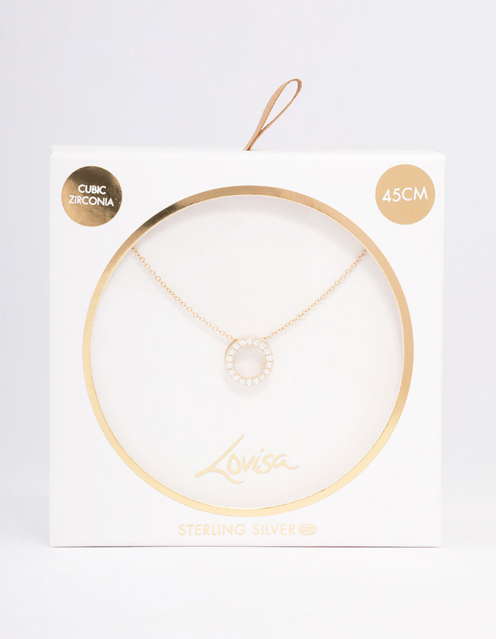 Gold Plated Pave Sterling Silver Circle Pendant Necklace