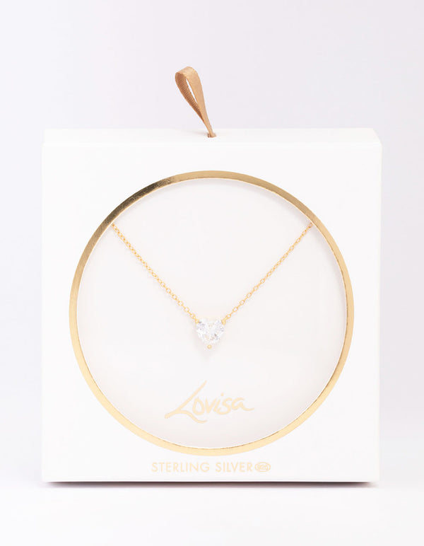 Gold Plated Sterling Silver Cubic Zirconia Heart Pendant Necklace