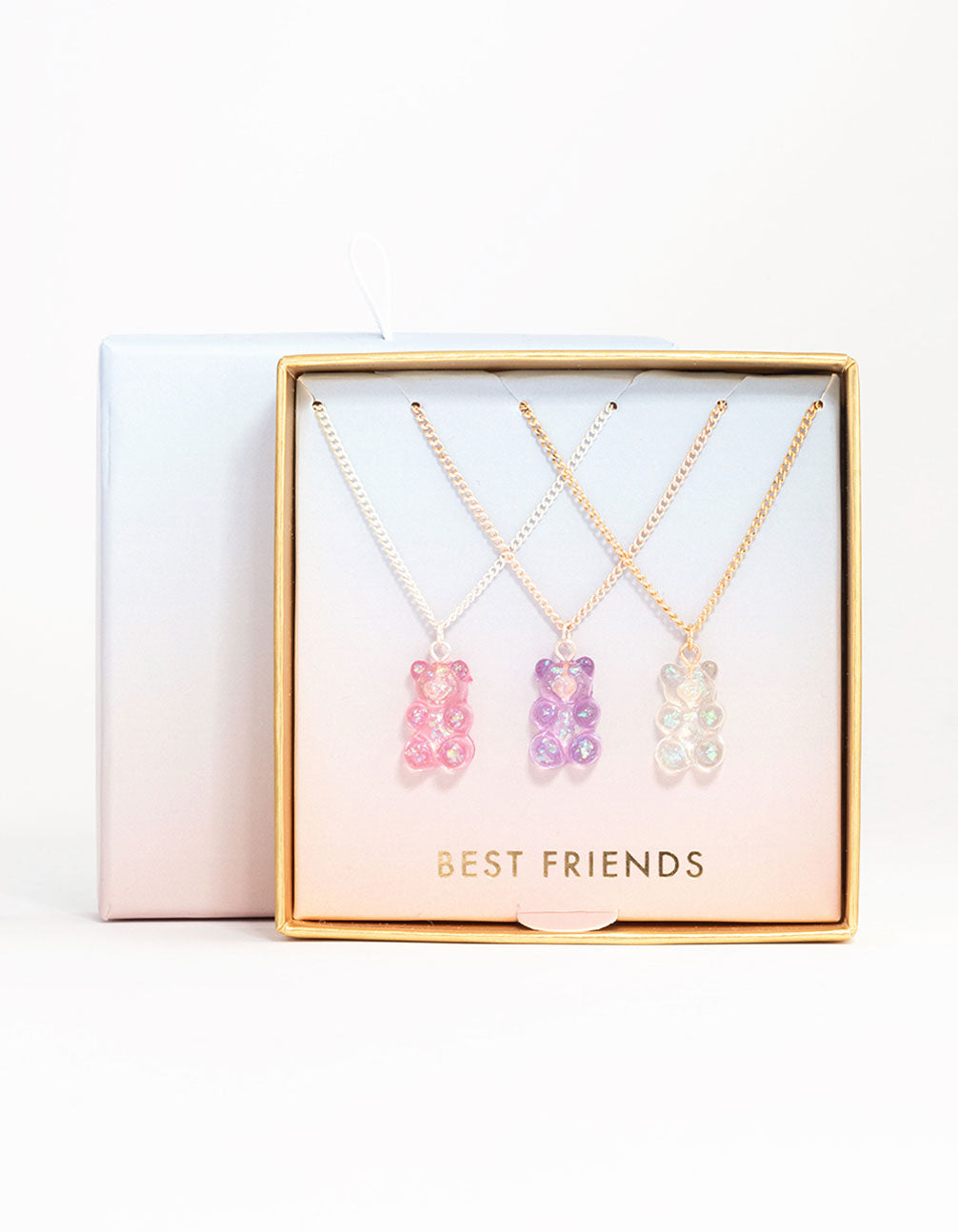 Mixed Metal Holographic Teddy Bear Necklace 3-Pack