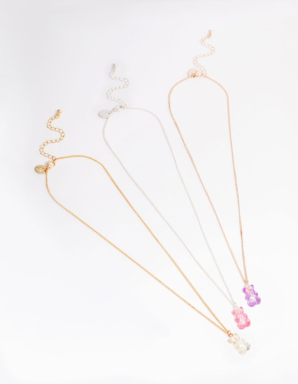 Mixed Metal Holographic Teddy Bear Necklace 3-Pack