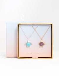 Mixed Metal Turquoise & Amethyst Turtle Necklace Pack - link has visual effect only