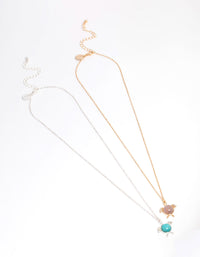 Mixed Metal Turquoise & Amethyst Turtle Necklace Pack - link has visual effect only