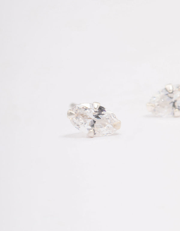 Sterling Silver Oval Cubic Zirconia Stud Earrings