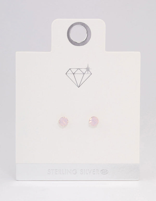 Sterling Silver Pink Oval Stud Earrings