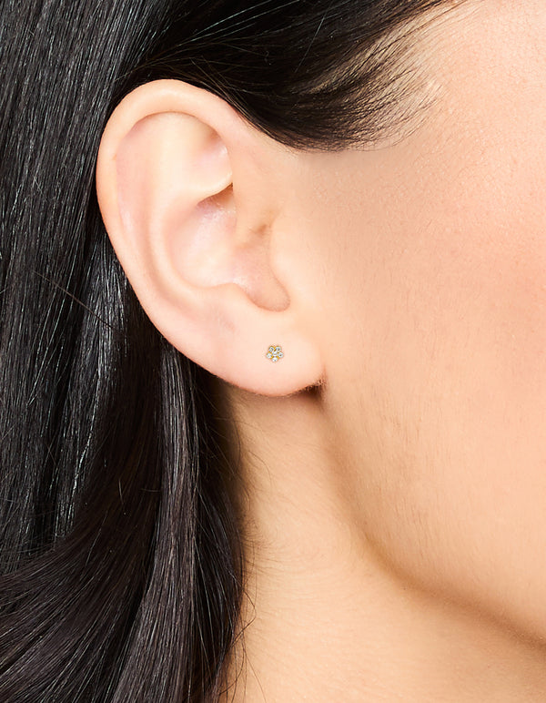 Gold Plated Sterling Silver Diamante Flower Stud Earrings