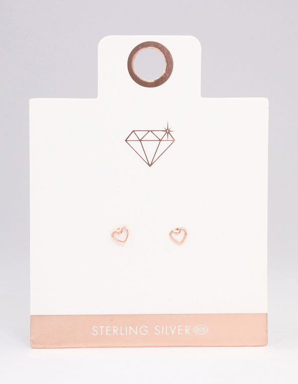 Rose Gold Plated Sterling Silver Open Heart Stud Earrings
