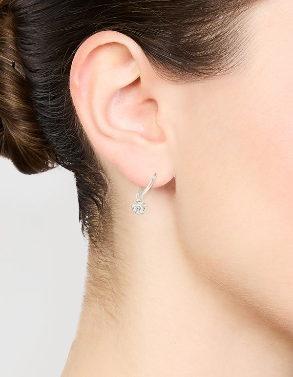 Sterling Silver Crystal Hoop Earrings 12mm