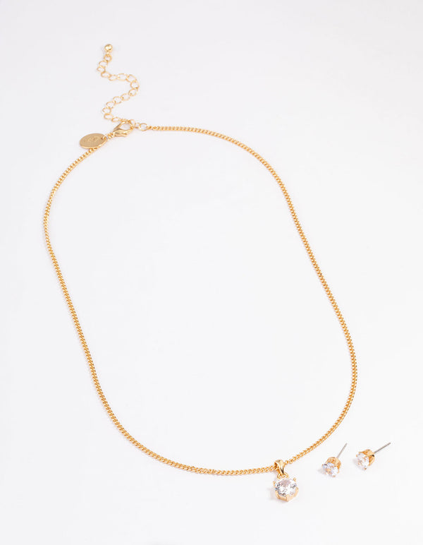 Gold Plated Cubic Zirconia Solitaire Jewellery Set