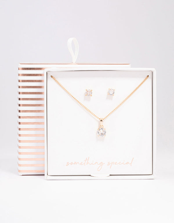Gold Cubic Zirconia Solitaire Jewellery Set