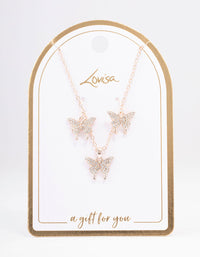 Rose Gold Pave Butterfly Jewellery Set - link has visual effect only