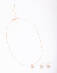 Rose Gold Pave Butterfly Jewellery Set - link has visual effect only