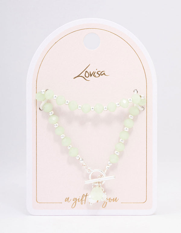 Silver Green Beaded & Pearl Bracelet