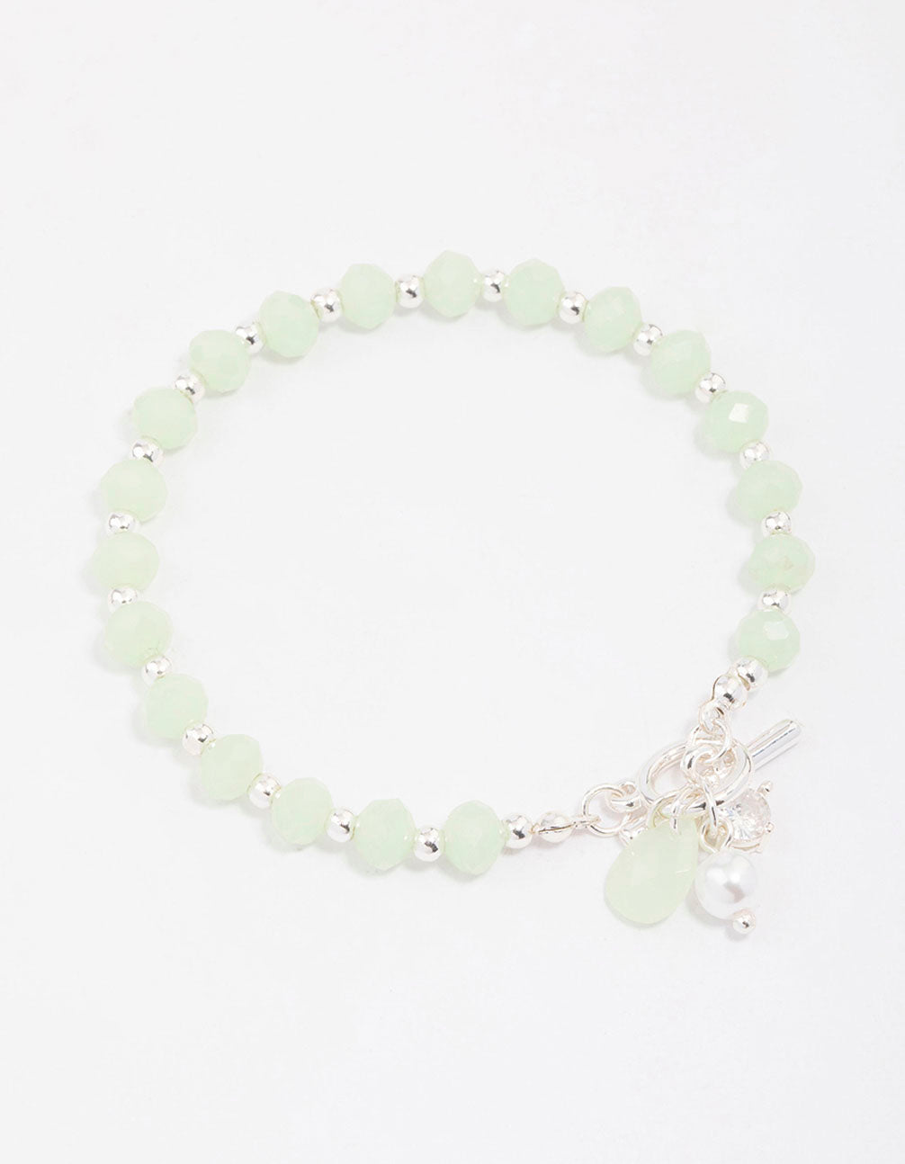 Silver Green Beaded & Pearl Bracelet