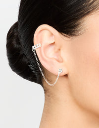 Silver Chain Link Cuff & Diamante Chain Drop Earrings - link has visual effect only