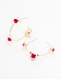 Gold Multi Petal Flower Hoop Earrings - link has visual effect only