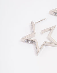 Silver Baguette Diamante Star Hoop Earrings - link has visual effect only