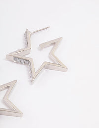 Silver Baguette Diamante Star Hoop Earrings - link has visual effect only