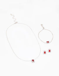 Silver Ruby Diamond Simulant Halo Jewellery Set - link has visual effect only