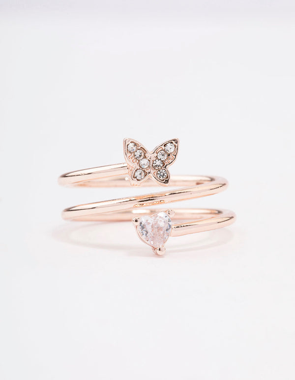 Rose Gold Plated Heart Butterfly Wrapped Ring
