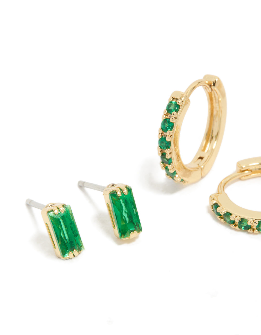 Gold Plated Brass Baguette Stud & Huggie Earring Pack
